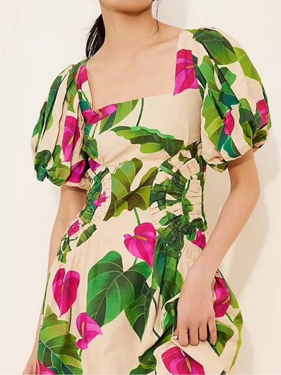 FARM Rio Dresses & Skirts - New With Tags FARM Rio Cream Midi Dress with Pink Anthurium & Green Leaves Small